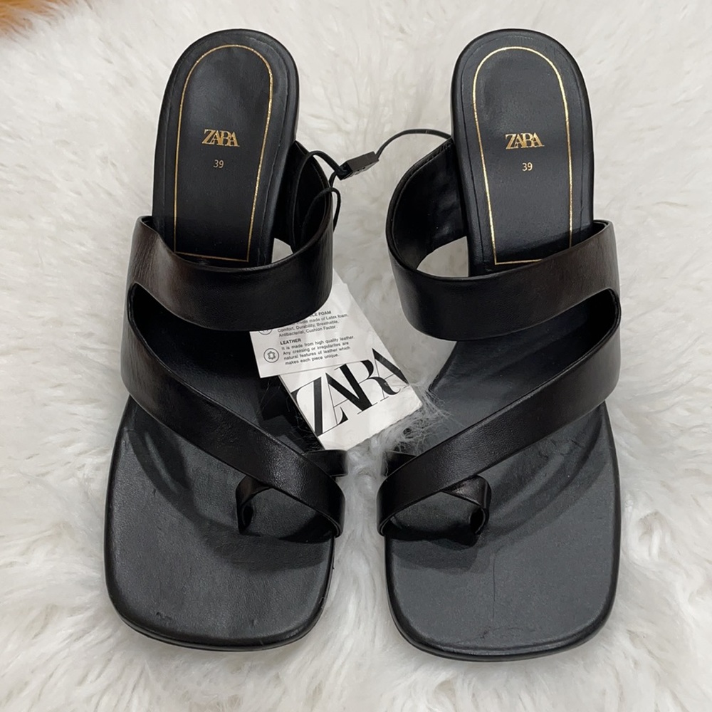 Zara heeled asymmetric black sandals